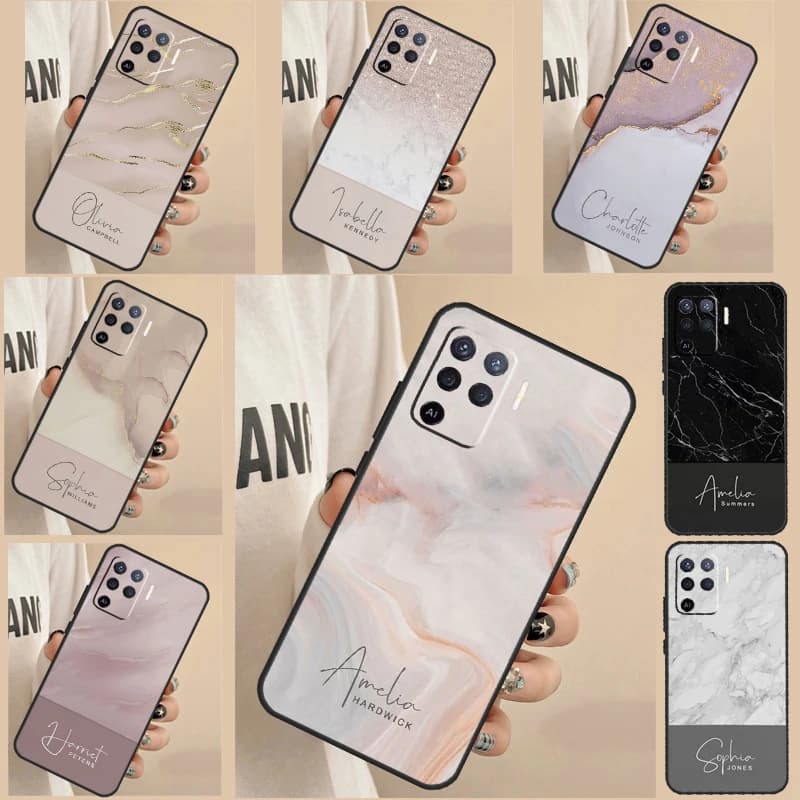 Personalised Signature Surname Marble For OPPO A78 A98 A58 A17 A77 A74 A94 A15 A16 A52 A72 A91 A76 A96 A5 A9 A54 A57 S A53S Case