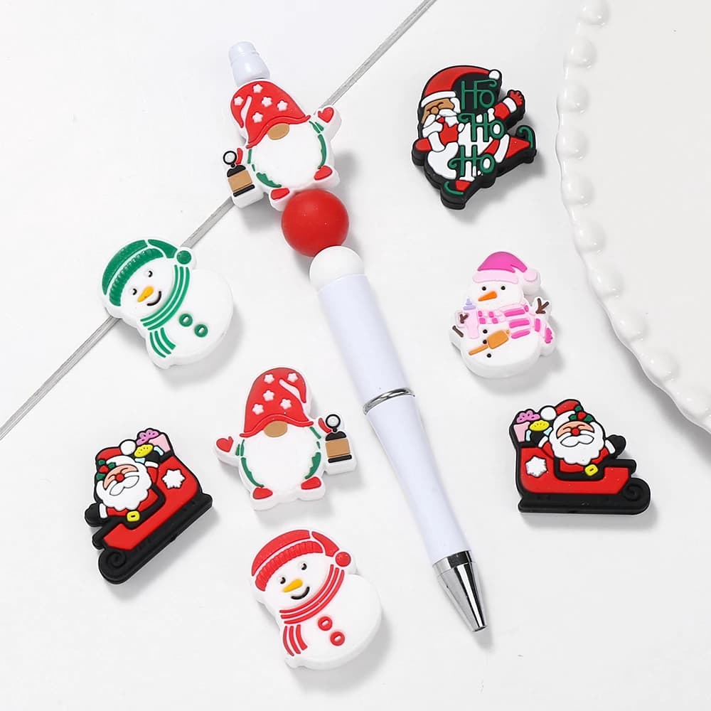 10pcs Christmas Santa Snowman Silicone Teether Beads For Jewelry Making DIY Pacifier chain Clips Teether Beads Christmas Gifts
