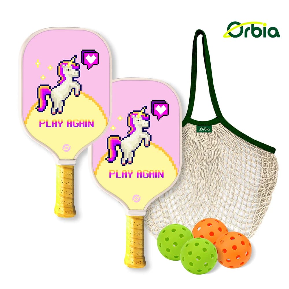 Orbia Sports Pickleball Paddle Kid Sets 2 Glass Fiber Paddles 4 Pickle Balls PP Honeycomb Core Racket Gift Kits For Children
