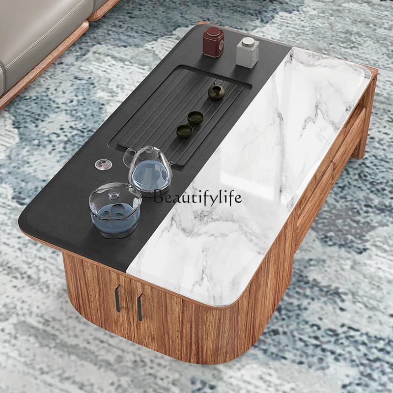 New Chinese Style Ugyen Wooden Kung Fu Tea Table Automatic Boiling Water Integrated Marble Solid Wood Tea Table
