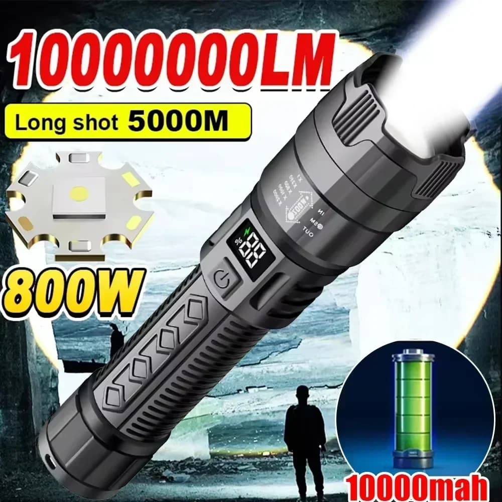 High Strong Power Led Flashlights 2000LM Tactical Torch with Display Light USB Charging Camping Fishing Emergency Zoom Lantern