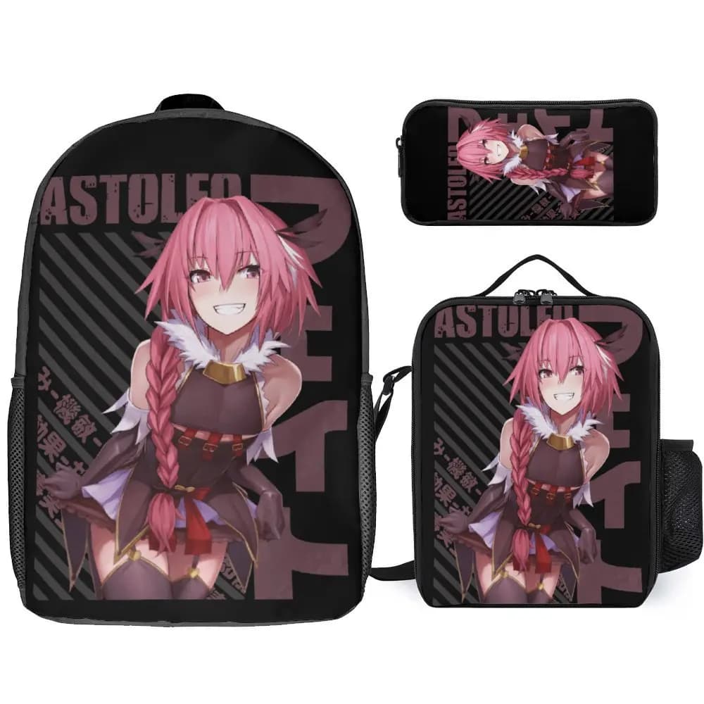 3 in 1 Set 17 Inch Backpack Lunch Bag Pen Bag Fate Stay Night Feito Sutei Naito Game Crewneck Rider Astolfo 5 Secure Funny Cosy
