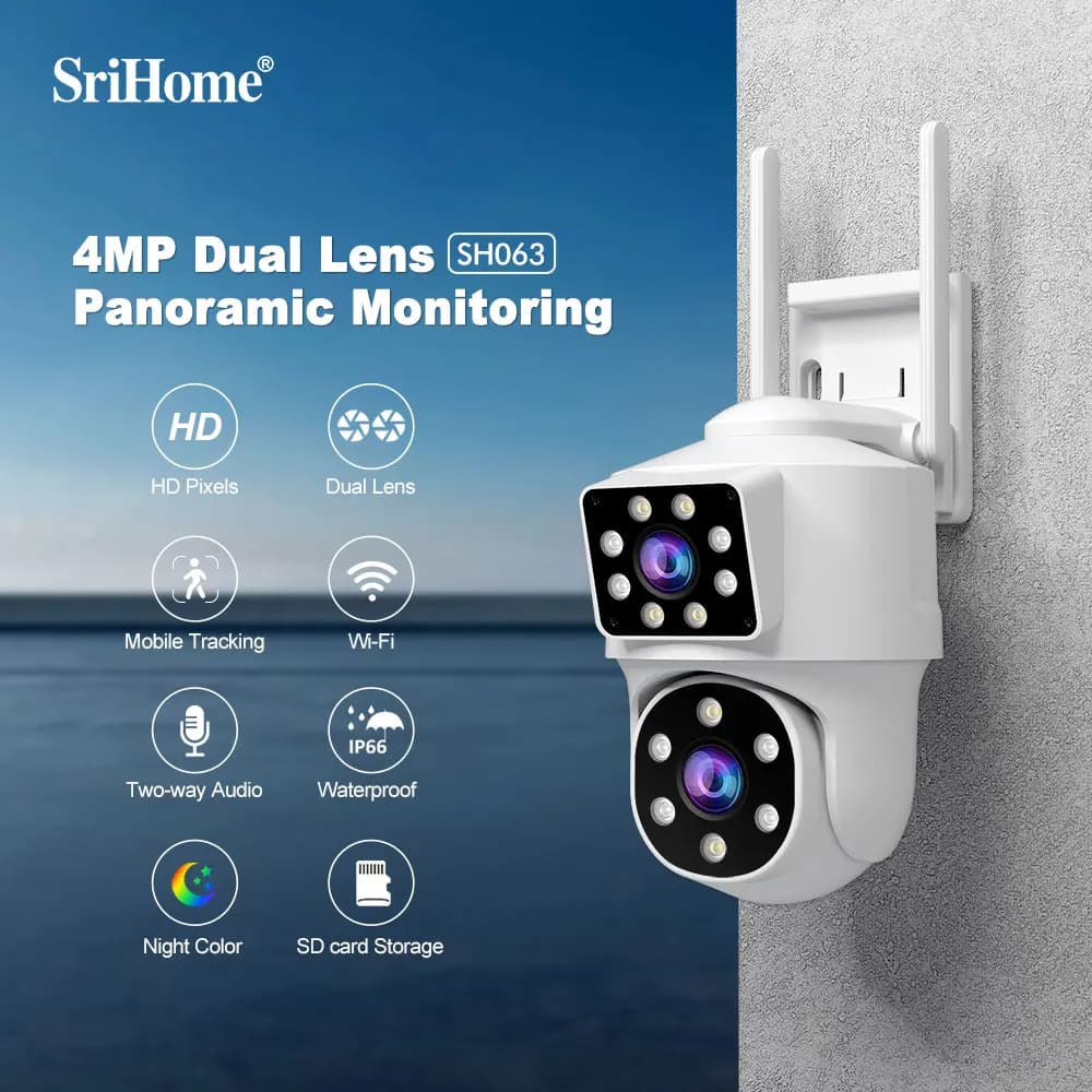 Srihome SH063 4MP PTZ Wifi IP Camera 3X Zoom Dual LensAI Human Detect Wireless Surveillance CCTV Cameras Security Protection Cam