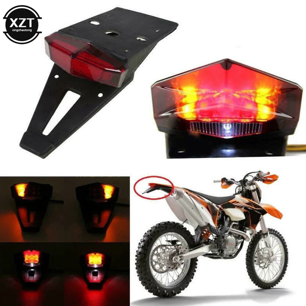 Universal 12V Motorcycle LED Tail Light Rear Fender Stop Brake Lights License Plate Light Bracket Holder for Dirt Bike Motorbike