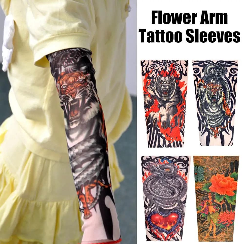 1pc Sun Protection Ice Sleeve Outdoor Sunscreen Flower Arm Tattoos Ice Silk Sleeves Summer UV Protection Gloves For Boys Girls