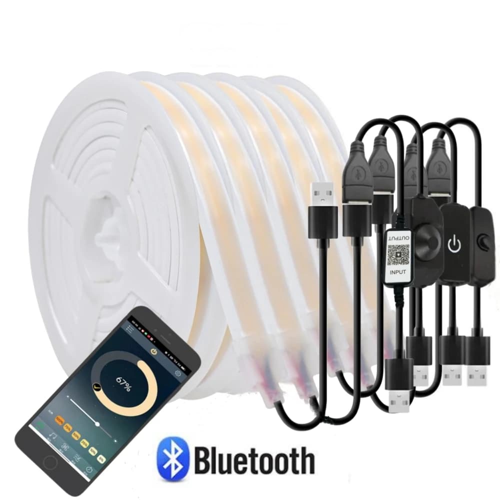 USB Dimmable COB Neon Strip 5V 320LEDs/M Flexible IP67 Waterproof LED Light RA90 Bluetooth Ribbon Tape Rope Lamp 3000K 6000K
