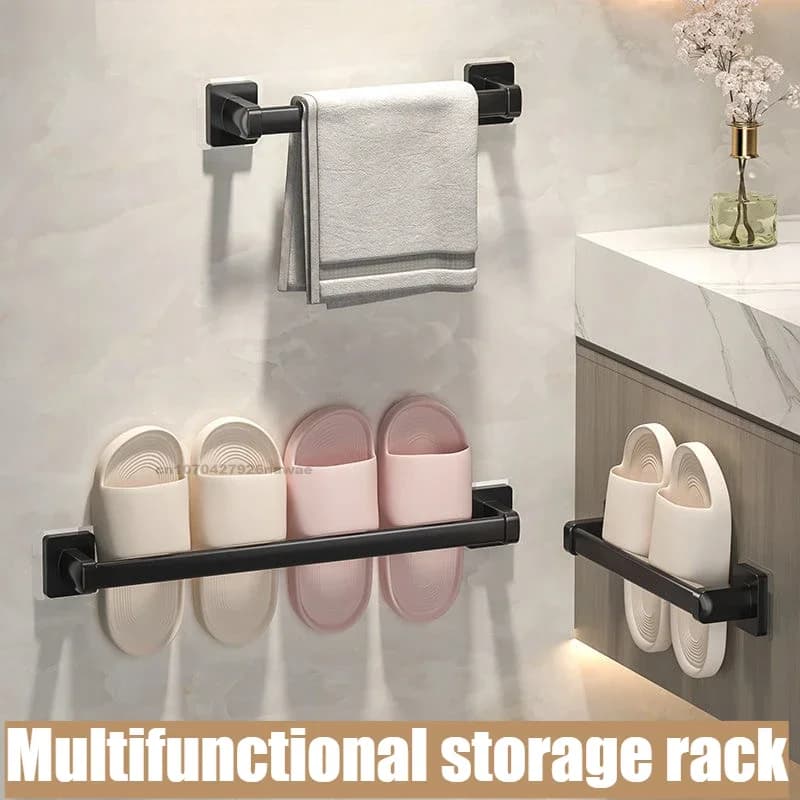 6pcsBathroom Towel Rack Towel Holder Self-adhesive Bathroom Towel Rack Hooks  Bathroom Shelf Without Drilling Towelrack Bathroom