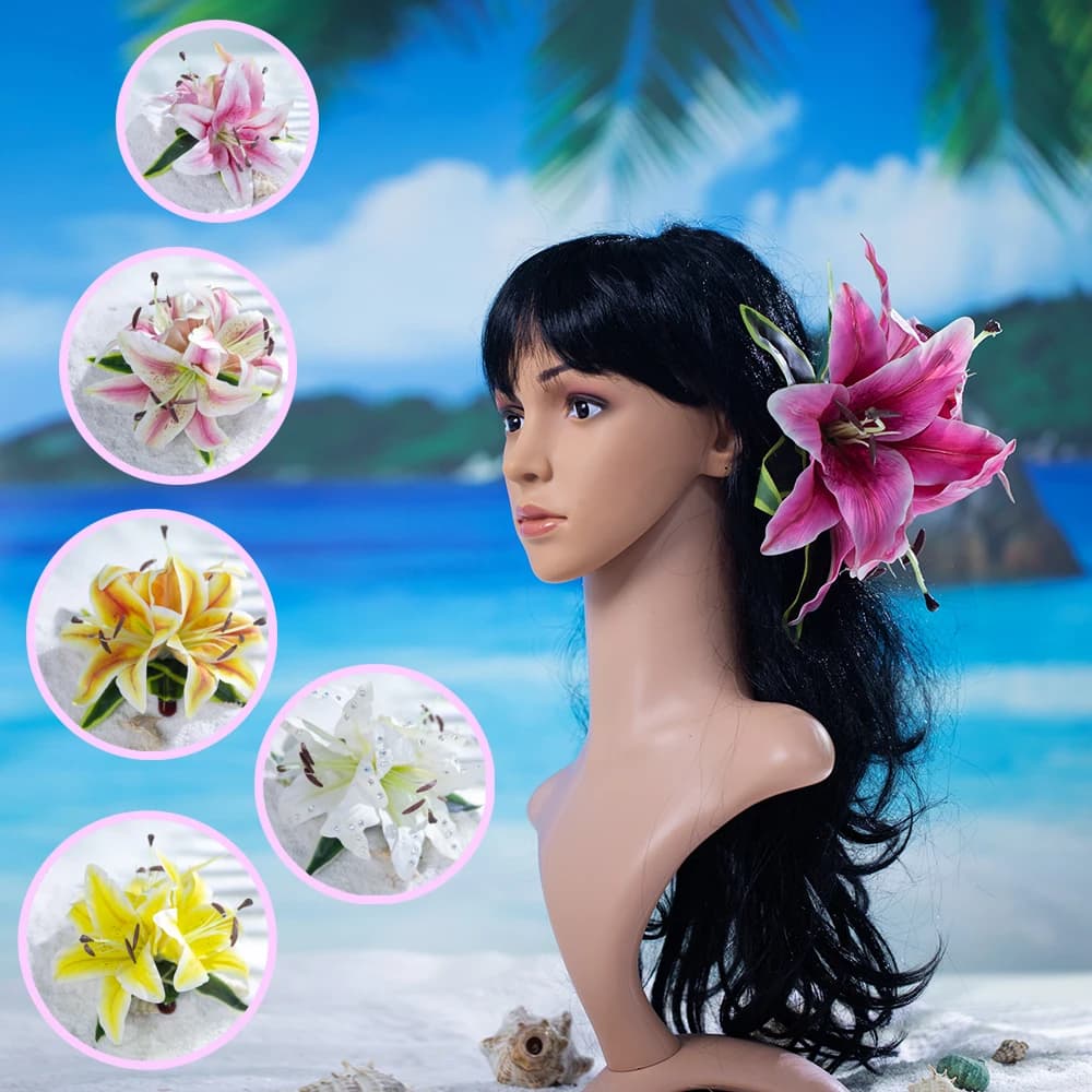 Hot Sale Aloha Large Lily Hair Clip Hawaiian Hula Dance Accessories Tropical Island Flower Hair Clip for Wedding Party Headpiece