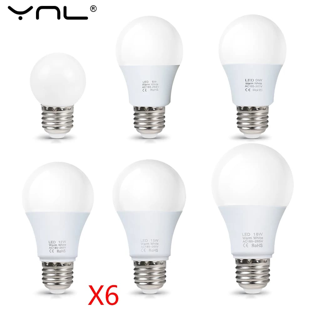 6pcs/Lot E27 LED Lamp 220V 3W 6W 9W 12W 15W 18W Spotlight Lampada Led Light Bulbs Living Room Home Indoor LED Bombilla