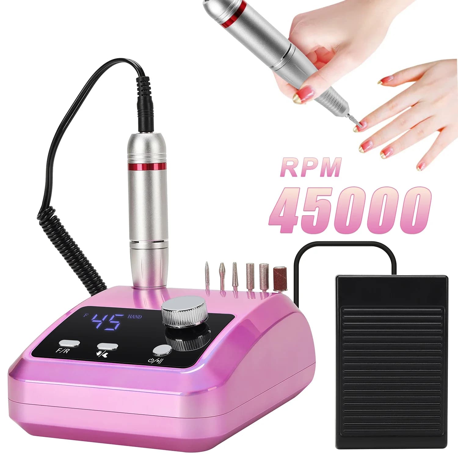 45000 RPM Electric Nail Drill Machine for Nails Electric File HD Display Metal Manicure Pen Professional nail lathe Sander