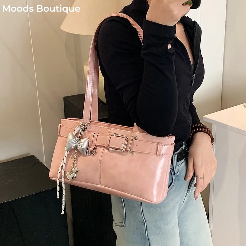 MOODS Belt Buckle Design Shoulder Satchels Bag For Women 2025 New In Luxury Designer Handbags Branded Fashion Totes With Pendant