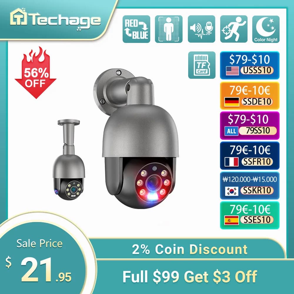 Techage 4K 8MP 5MP IP Camera Red-Blue Light Alert Human Detection Night Vision POE Security Protection Video Surveillance Camera