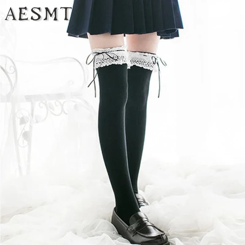 Cosplay Anime Lolita Maid Girls Lace Thigh High Socks Over Knee Leg Warmer Leggings Sexy Cotton Stocking Halloween Accessories