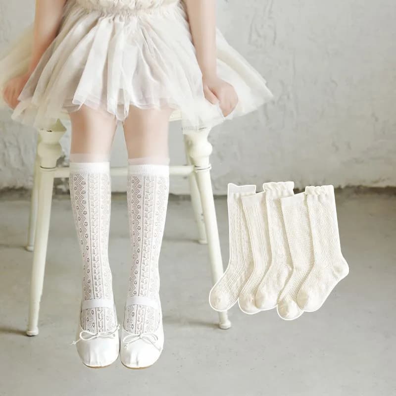 3Pairs Princess White Lace Ruffle Stockings Girl Summer Mesh Sock Thin Breathable Kids Long Socks 3-12Year Children Calf Socks
