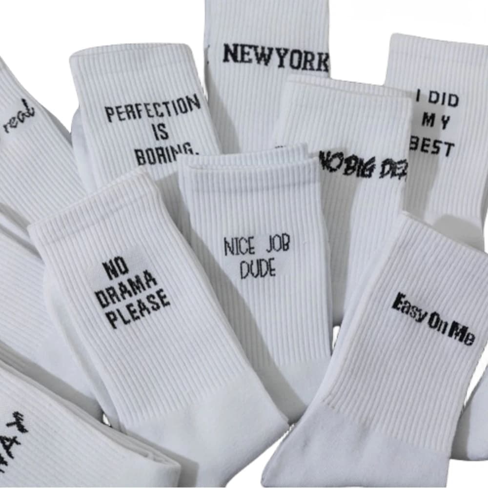 New Women Letter Jacquard Series White Cotton Socks Street Sports Hip Hop Fashion Men Unisex Sokken Dropship