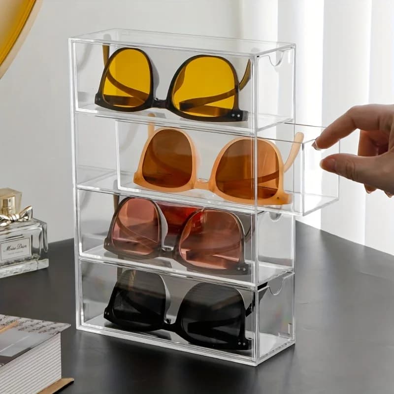 4Grids Desk Glasses Sunglasses Drawer Divider Transparent Dust-proof Overlay Cosmetics Lipstick Shelving Gift Office Supplies
