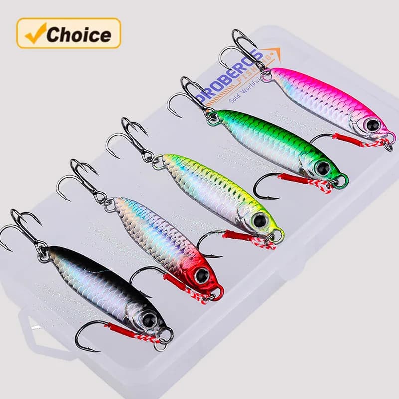 5Pcs Metal Vib Lure Kit Cast Jig Spoon 7/10/15/20/30g Shore Casting Jigging Fish Sea Bass Fishing Lure Artificial Bait Tackle
