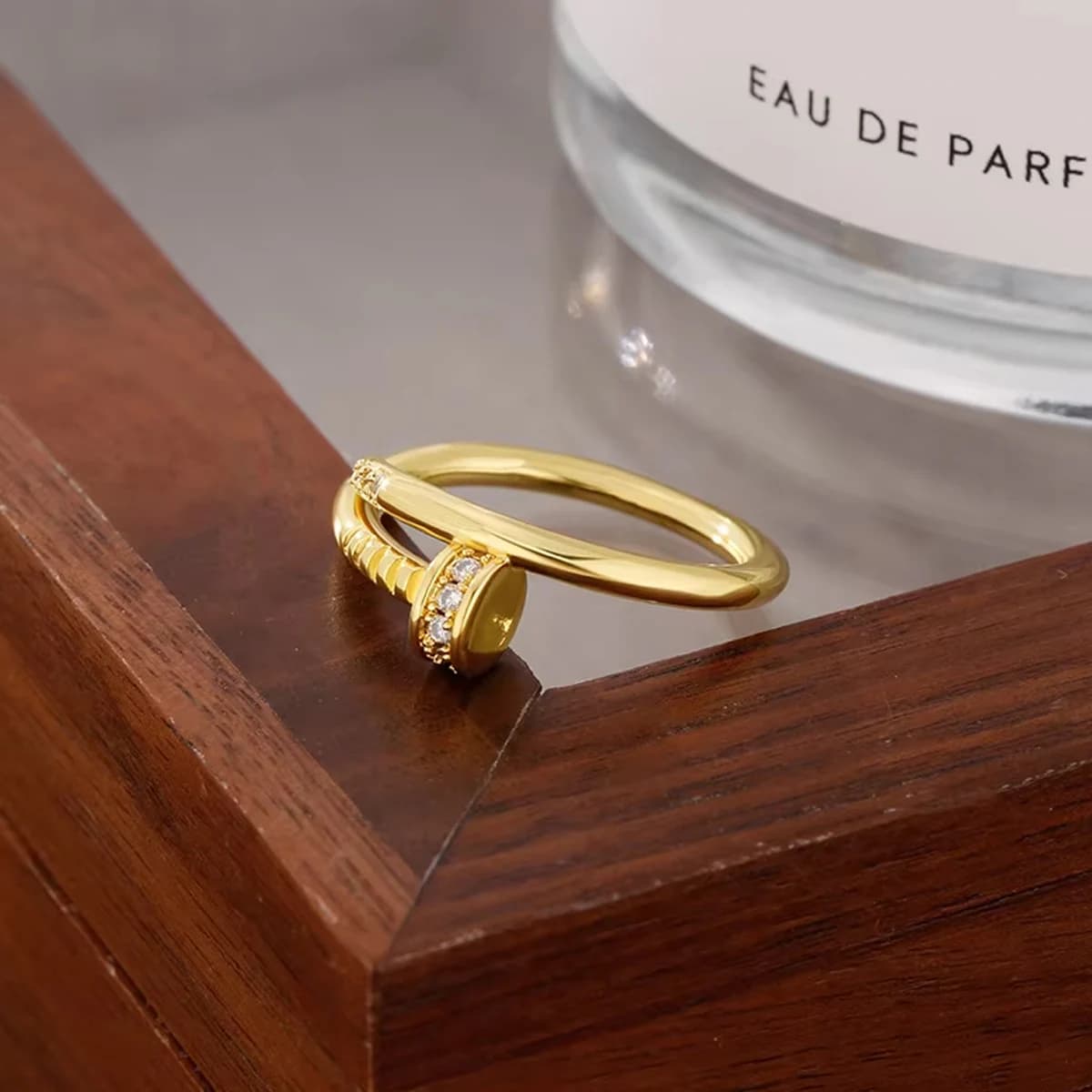 Gold Color Shiny Zircon Nail Ring for Women Light Luxury Adjustable Rings Birthday Jewelry Gifts