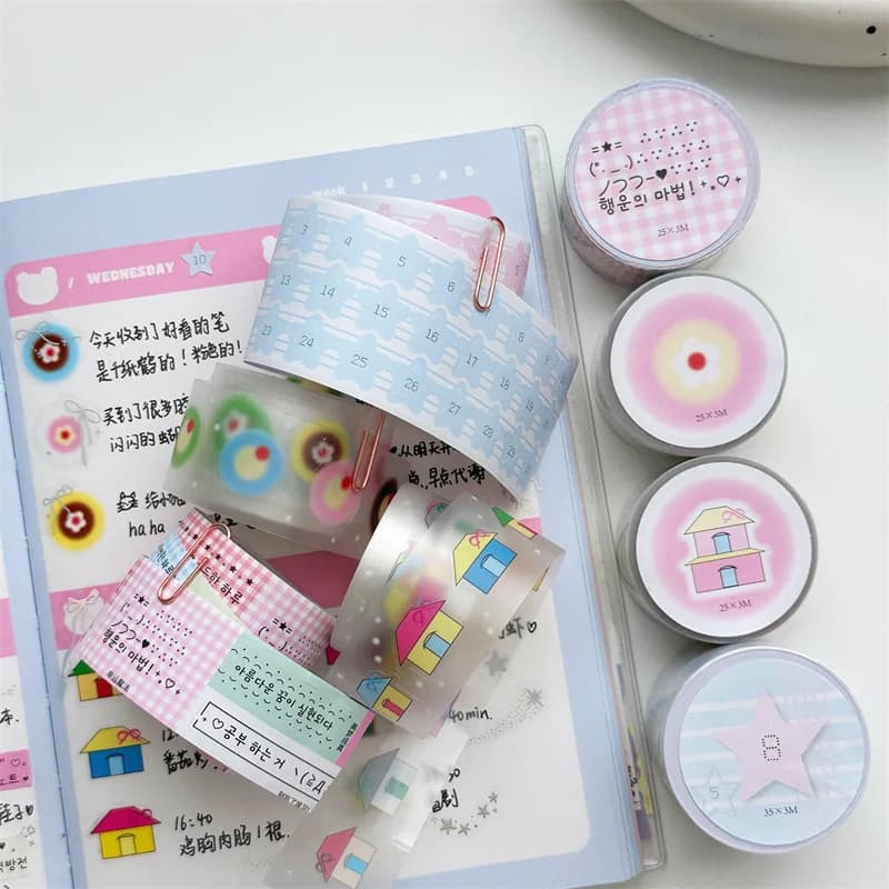 Kawaii 3M DIY Hand Tent Tape Sticker Kpop Decorative Stickers Cute Cartoon School Stationery
