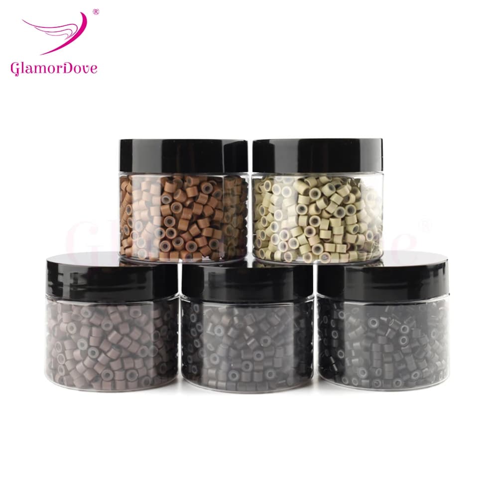 GlamorDove 1000Pcs 4mm Micro Rings For Hair Extensions Microlinks For Hair Silicone Lined Hair Extension Bead Tools Accessories