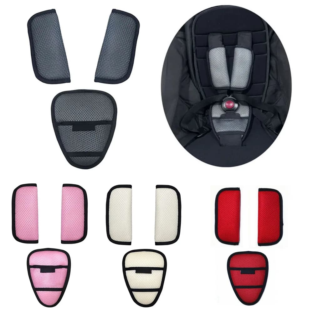 3PCS Baby Car Seat Straps Shoulder Pads Belt Covers, Baby Chair Pushchair Stroller Harness Cover Soft Crotch Pads for Infant Kid