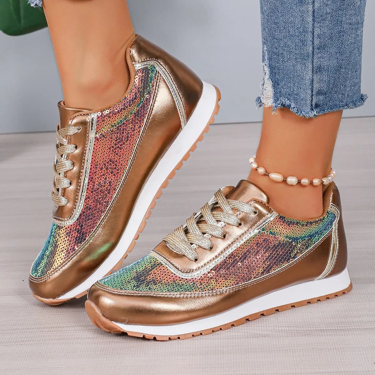 Autumn New Women Casual Shoes Woman Fashion Sequin Canvas Sneakers Female Shallow Platform Vulcanize Shoes Zapatillas Mujer