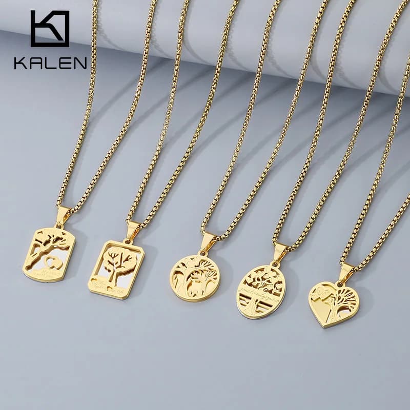 Multi-Style Life Tree Pendant Necklace - Stainless Steel 304 - KN281739-KL