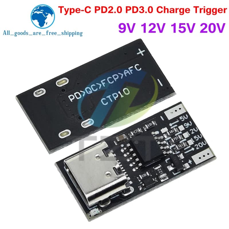 TZT Type-C PD2.0 PD3.0 9V 12V 15V 20V Fast Charge Trigger Polling Detector USB Boost Power Supply Change Module Charger Board 