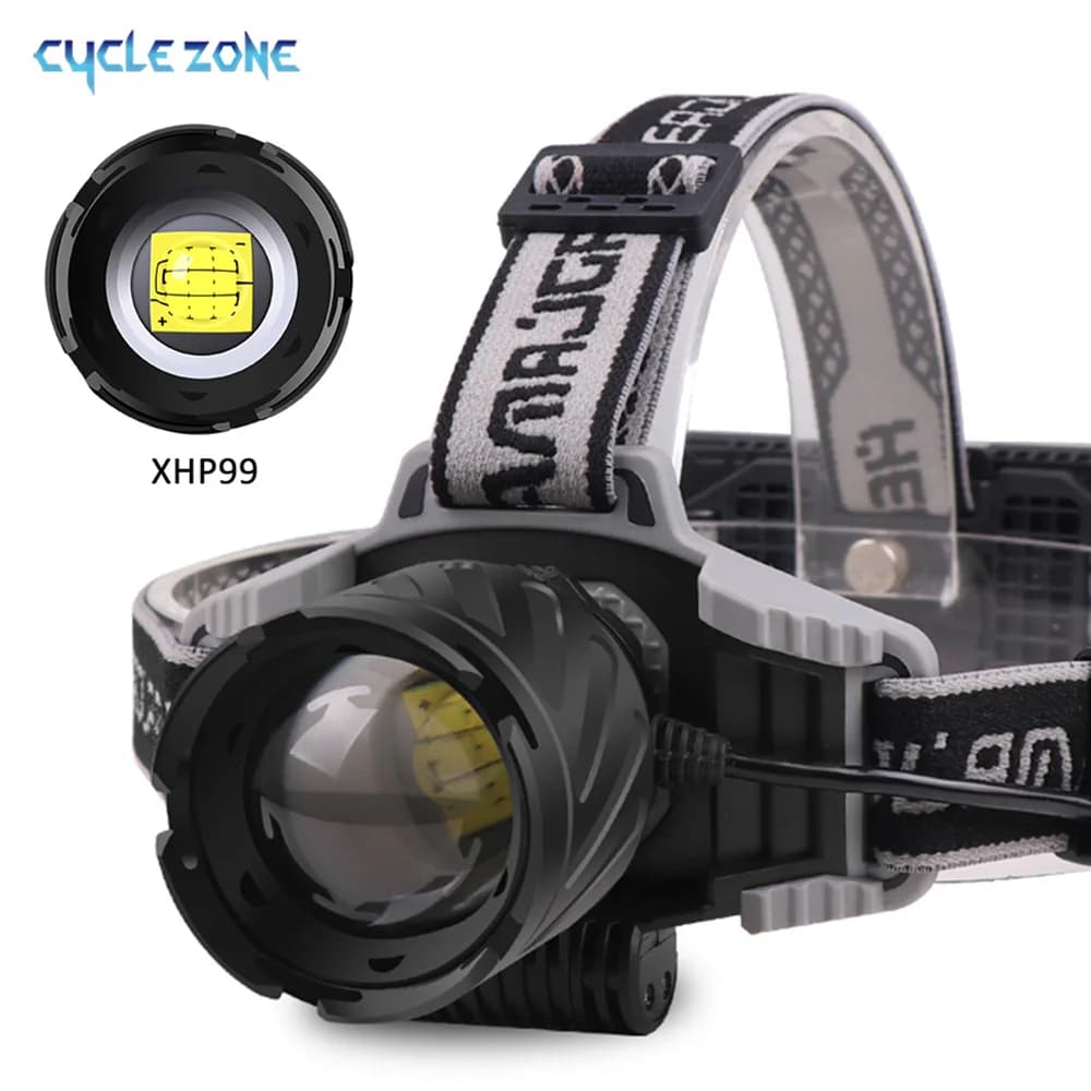 CYCLEZONE 100000 Lumens Headlamp Rechargeable XHP99 Bright Head Lamps Outdoor 4 Modes 270° Adjustable Zoomable LED Headlight