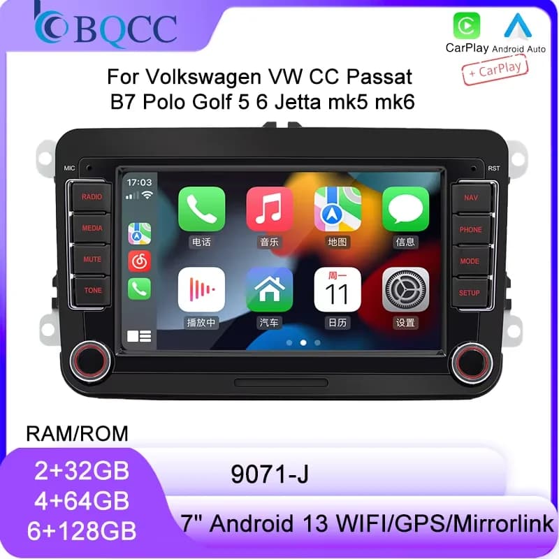 BQCC 9071-J 7“ Car Player For Volkswagen VW CC Passat B7 Polo Golf 5 6 Jetta mk5 mk6 Mirrorlink FM WIFI GPS RDS Wireless Carplay