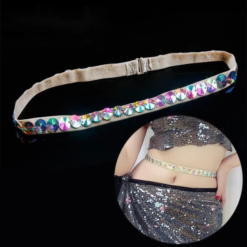 Belly Dance Waist Chain Elastic Diamond Chain Water Diamond Exercise Belt Jewelry Ballroom Versatile Dance Dresses