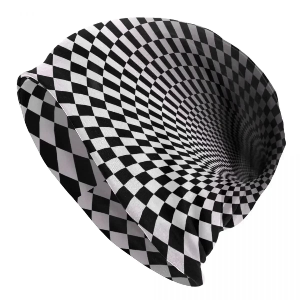 Optical Illusion Of A 3d Checkered Hole Warm Knitted Cap Fashion Bonnet Hat Autumn Winter Outdoor Beanies Hats for Unisex Adult