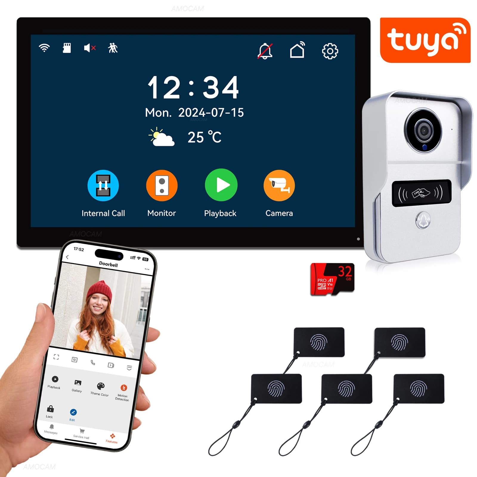 2 Wire Digital Video Intercom System, 7 / 10.1 Inch Wireless WIFI Monitor 1080P Doorphone Camera Video Doorbell Card Tuya Unlock