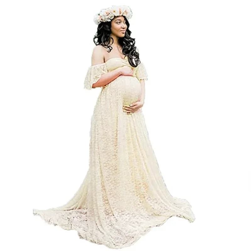 Pregnancy Clothes Lace Gown Robe for Photo Shoot Baby Photography Lace Tail Short Sleeve Pregnancy Dress Photo Shoot