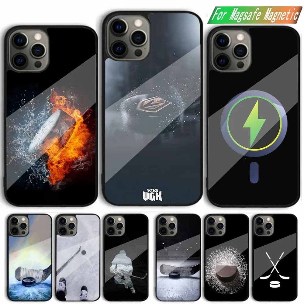 Ice Hockey Rink Puck Phone Case For iPhone 15,14,13,12,11,Plus,Pro,Max Mini Magsafe Magnetic Wireless Charging