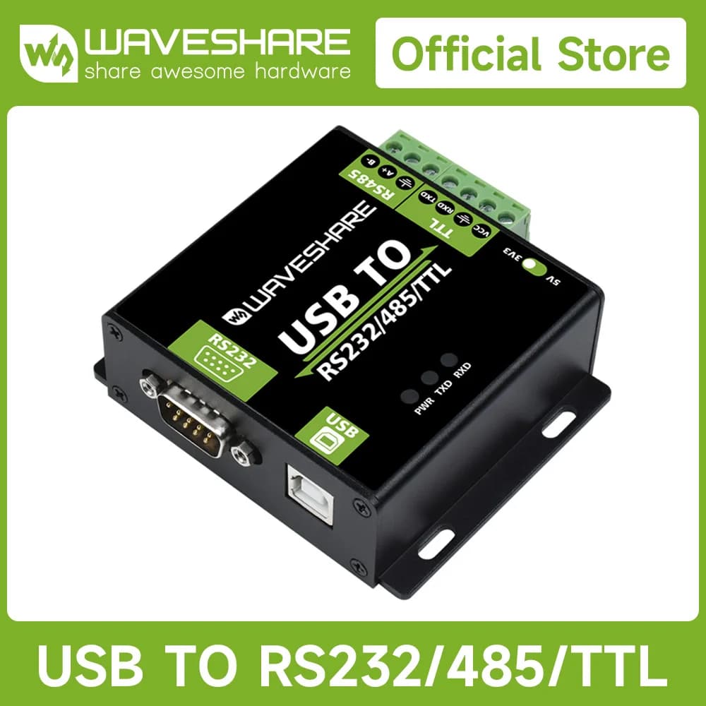 Waveshare USB to RS232/485/TTL Converter Onboard FT232RL Industrial Grade USB to RS232 Converter Support Android Windows 11/10/8