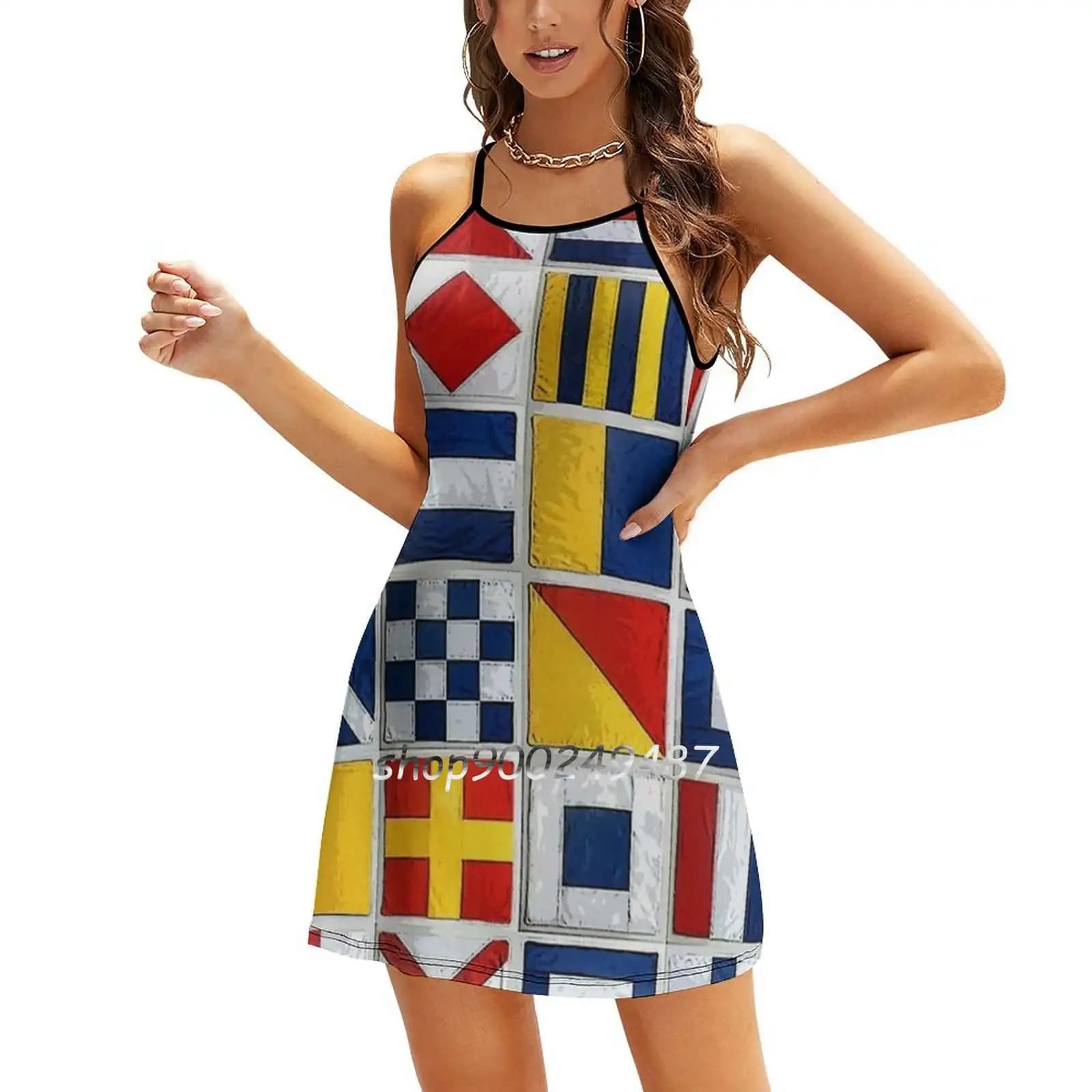 Flag Evening Party Dresses Midi Sexy Dress Female Sweet One Piece Dress Korean Brkh Nautical Flags Sailing Boats Schooners