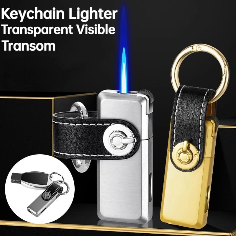 Grinding Wheel Inflatable Lighter Open Flame Portable Mini Keychain Cigarette Lighter Outdoor Windproof Smoking Accessories