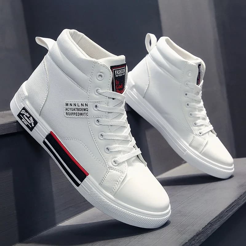 Fashion Leather Men Canvas Shoes Autumn High-Top Casual Shoes for Men Non-Slip Male Sneakers Flat Tenis Shoes Zapatillas Hombre