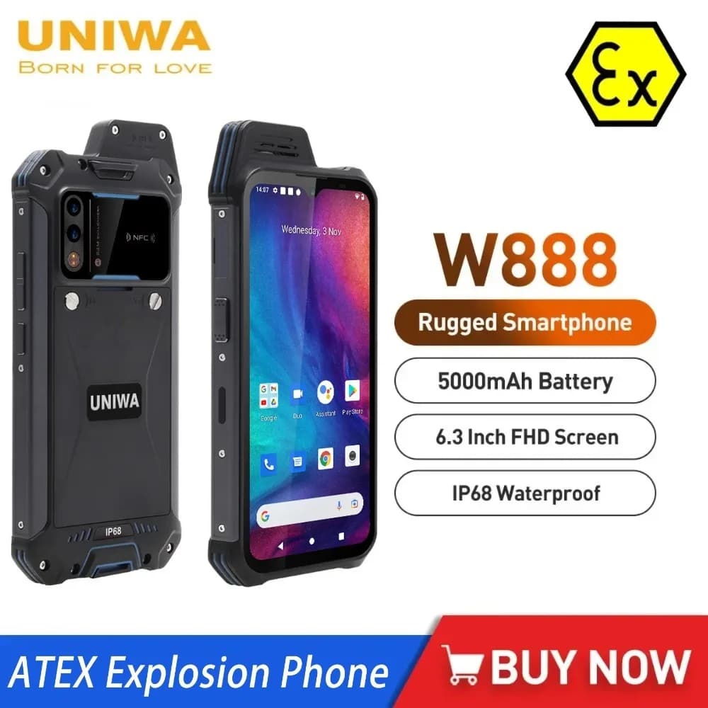 UNIWA W888 MT6765 Helio P35 Octa Core 4GB+64GB ATEX Explosion IP68 Smartphone Andriod11 6.3“ HD Screen  5000mAh NFC Mobile Phone