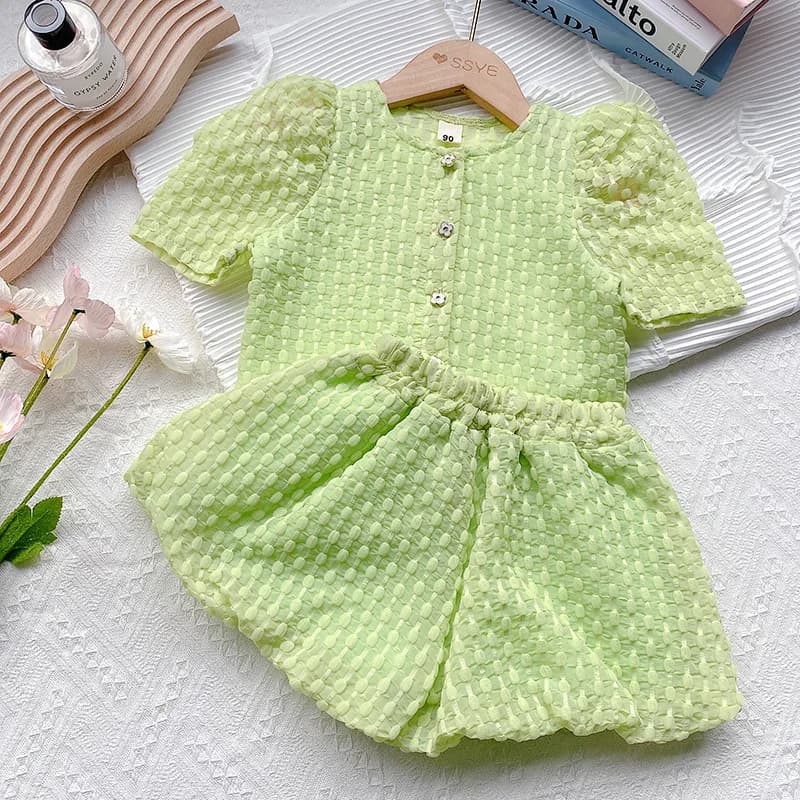Fashion Children Girl Sets Summer New Kids Solid Casual Lace Sportswear Shorts Sleeved Tops+Shorts 2Pcs Sets Kids Girl Suit