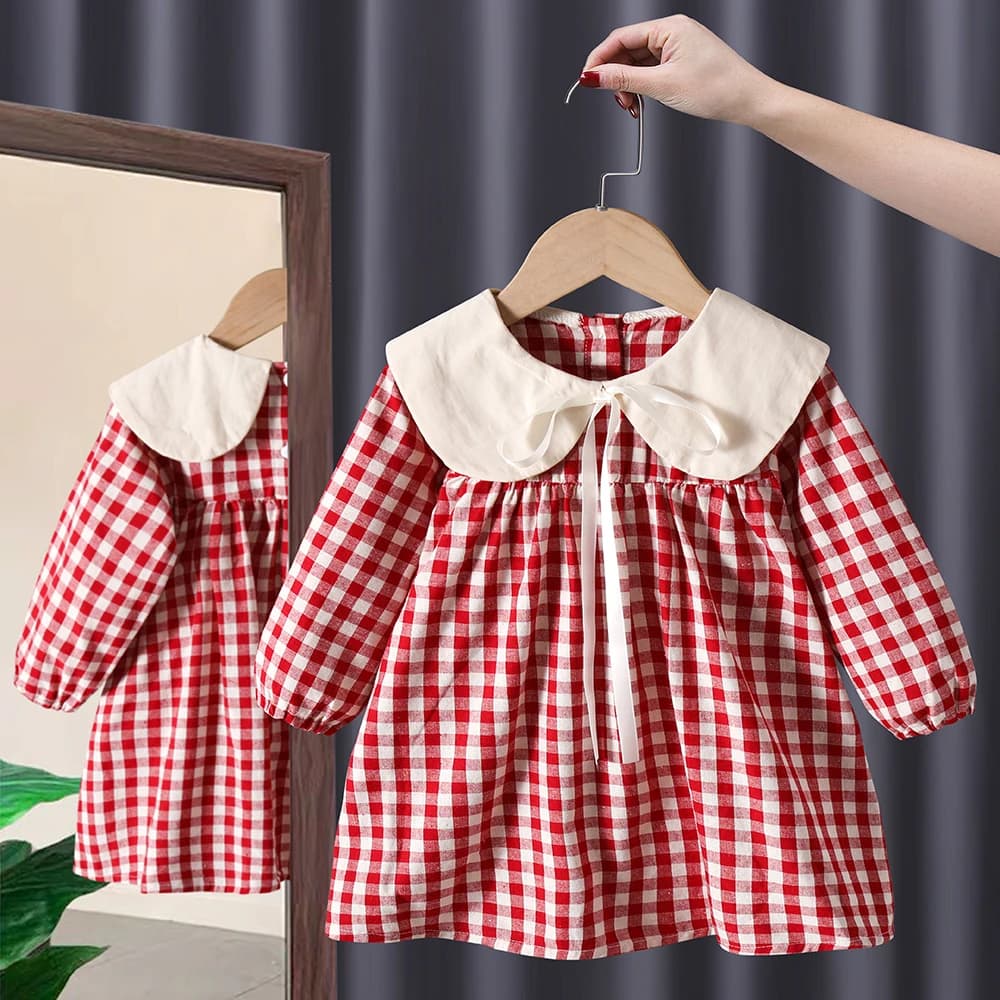 Spring fall toddler kids Girls' Clothes baby Bow Long sleeved Dresses costume for children Girl clothing outer Wear Casual Dress