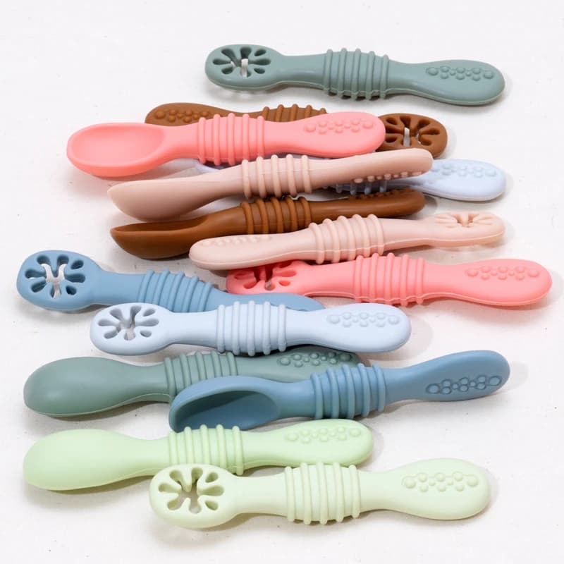 2pcs Baby Spoon Fork Set Food Grade Silicone Sticky Spoon Children Cutlery Training Spoon Feeding Tableware Soft