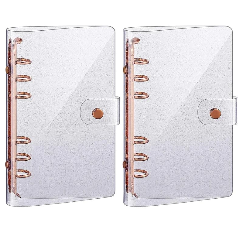 2 Pcs A6 PVC 6-Ring Binder Cover Rose Gold Soft Notebook Cover Transparent PVC Notebook Shell 6-Hole Loose Leaf Cover
