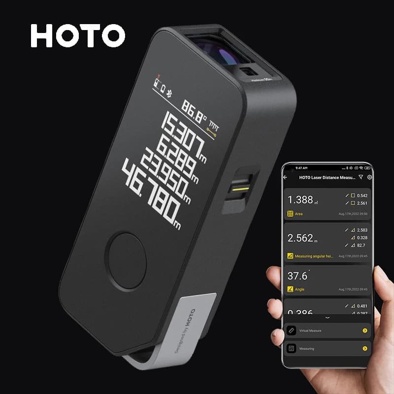 HOTO Smart Laser Measure Pro LED Display Intelligent Digital Laser Tape Measuring Tool Rechargeable Laser Ruler Rangefinder