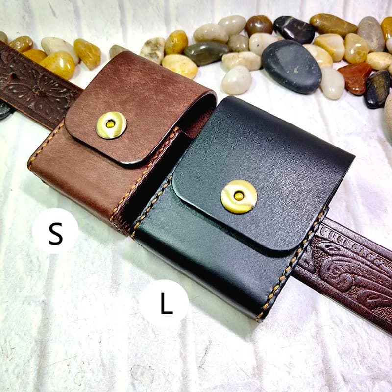 Blongk Hand-made Cigarette Case Waist Bag Leather Sheath Lighter Holster Belt Pack Men PD-XY