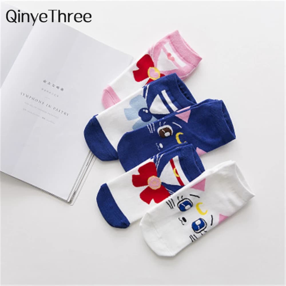 New Cute Cartoon Breathable Soft Cotton Socks For Women Sailor Moon Ice Moon Female Girls Spring Autumn Funny Sweet Sokken