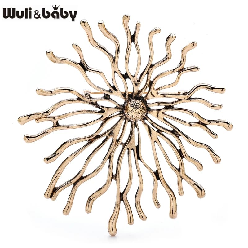 Wuli&baby Vintage Art Design Sun Shine Brooches For Women Unisex 2-color Metal Round Party Casual Brooch Pins Gifts