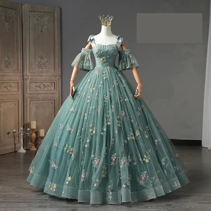 Maria Novia 2024 Peacock Green Quinceanera Dresses With Detachable Sleeve Spaghetti Strap Ball Gown Prom Dress Customized