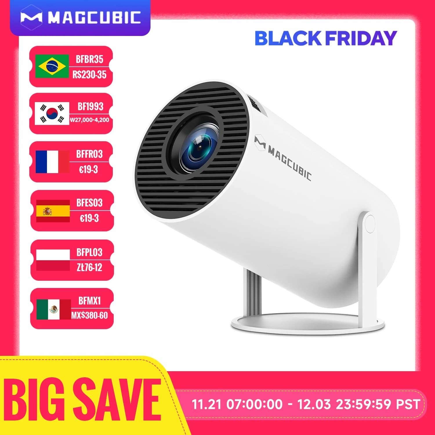 Magcubic HY300 Pro Projector - 4K Android 11, Dual WiFi 6, 260 ANSI, Allwinner H713, Bluetooth 5.0, 1080P Full HD, 1280x720 Resolution, Outdoor Home Cinema Projector